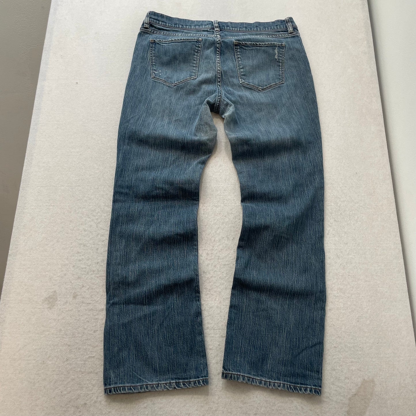 New York & Company Women's Medium Blue Denim Bootcut Jeans Distressed Size 12