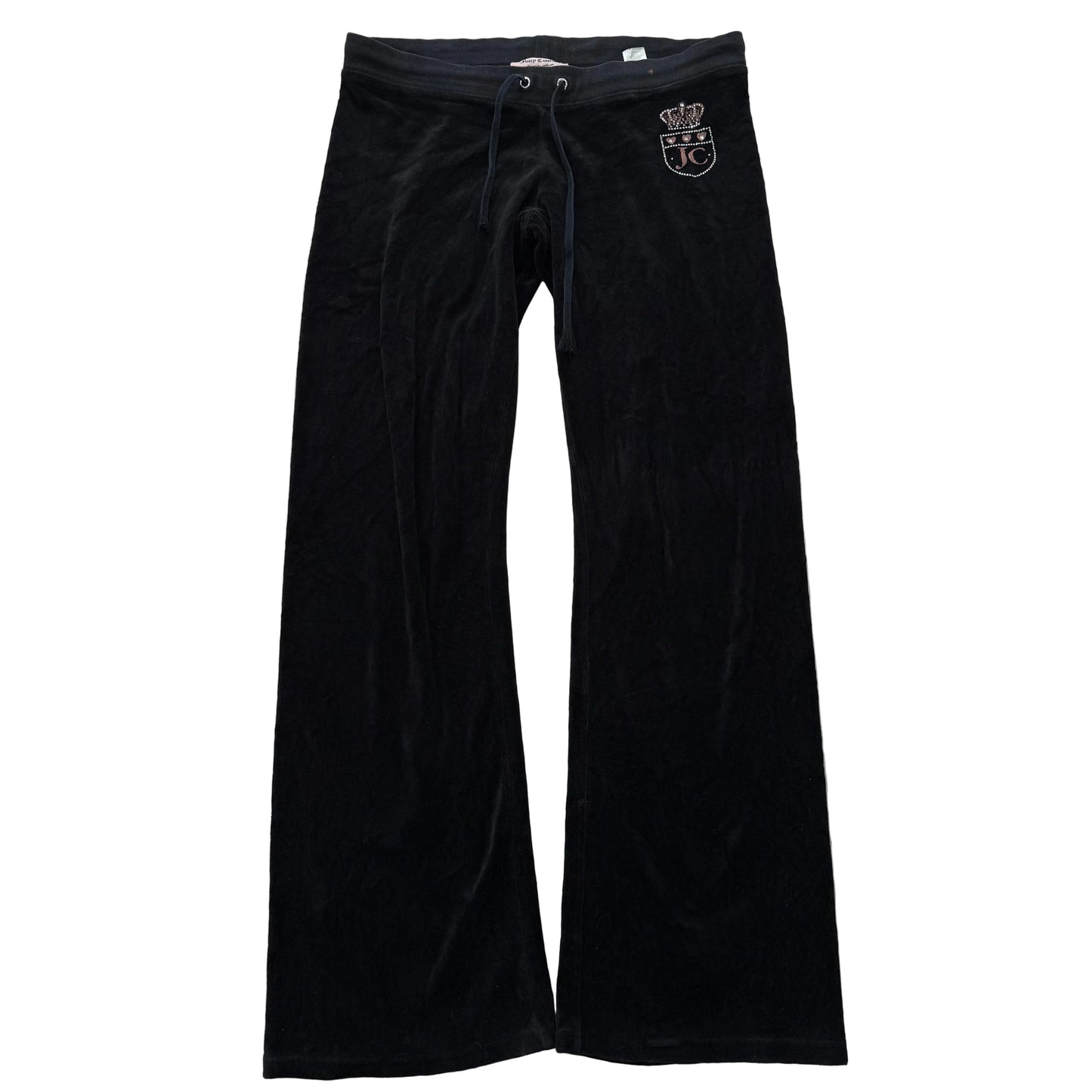 Juicy Couture Women's Black Velour Flared Leg Track Pant Rhinestone Logo Size S