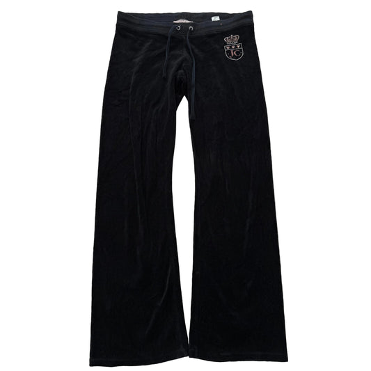 Juicy Couture Women's Black Velour Flared Leg Track Pant Rhinestone Logo Size S