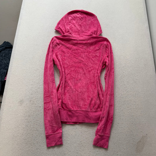 Victoria's Secret PINK Women's Hot Pink Velour Zip-Up Hoodie Gold Sequin Size S