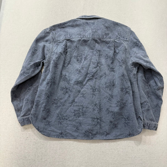 L.L.Bean Women's Slate Gray Cotton Button-Down Floral Shirt Long Sleeves Size S
