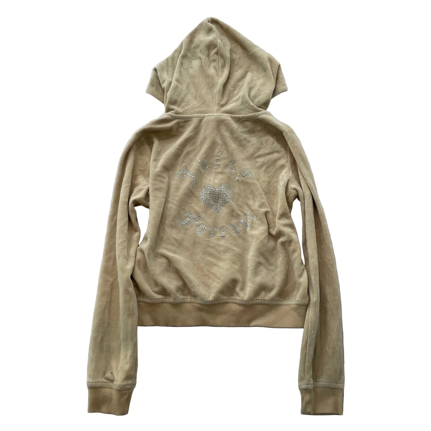 Juicy Couture Women's Tan Velour Full Zip Cropped Hoodie Rhinestones Logo Size S