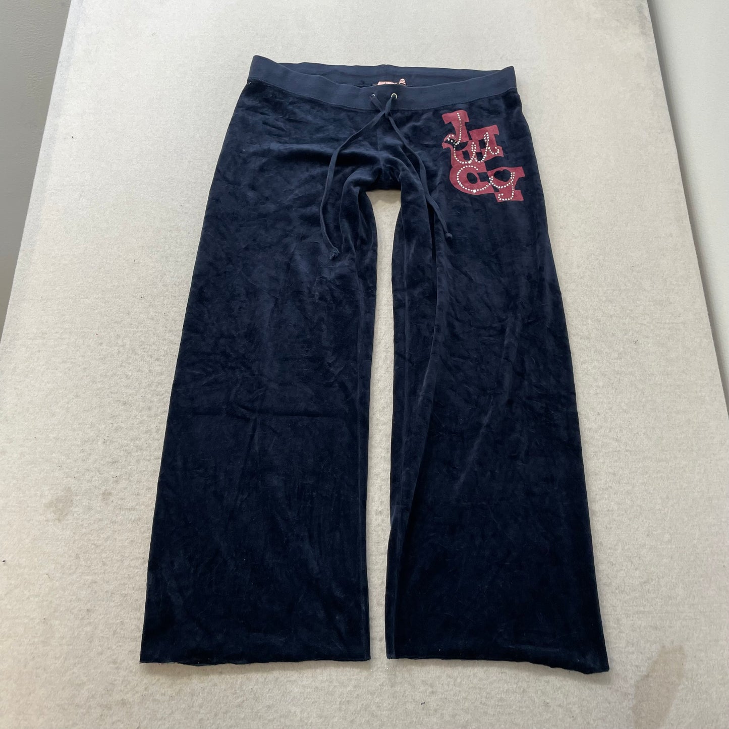Juicy Couture Womens Navy Velour Tracksuit Set Hoodie & Pant Graphic Logo Size M