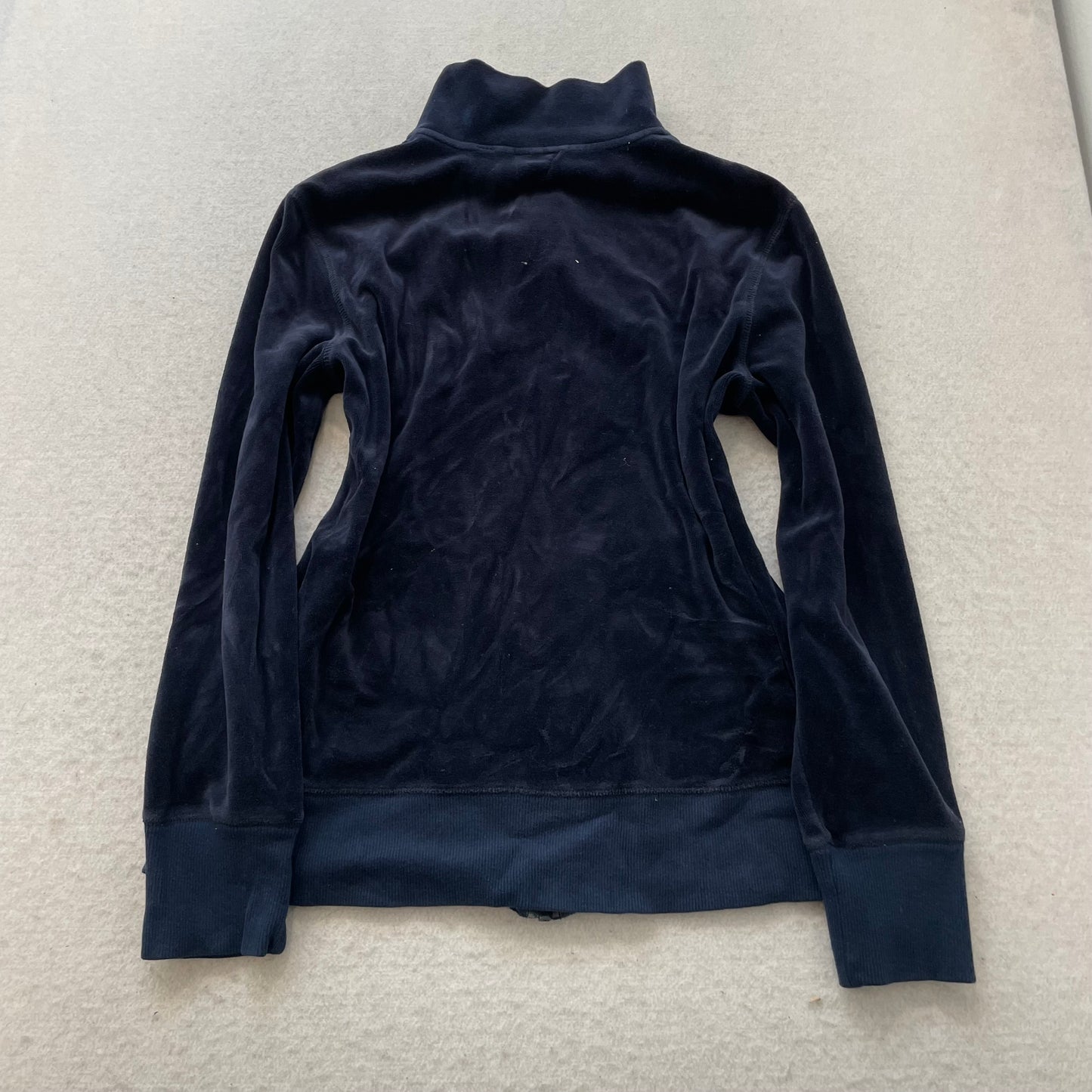 Vintage Juicy Couture Women's Navy Blue Velour Track Jacket Pockets Y2K Size L