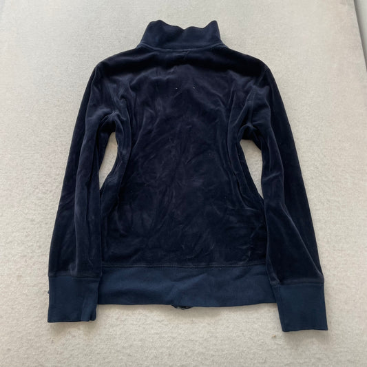 Vintage Juicy Couture Women's Navy Blue Velour Track Jacket Pockets Y2K Size L