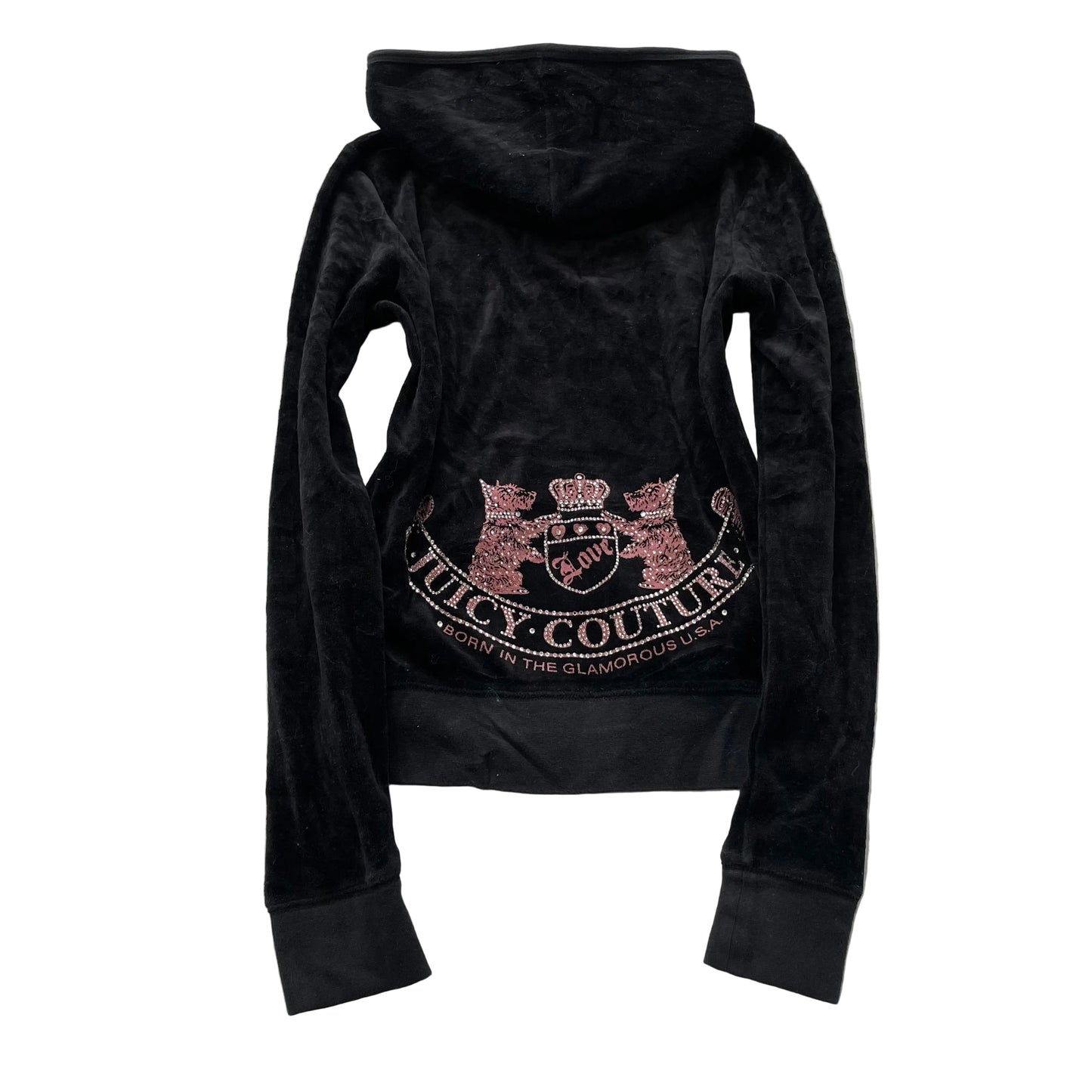 Juicy Couture Scottie Dogs Women's Black Velour Zip-Up Hoodie Rhinestones Size S