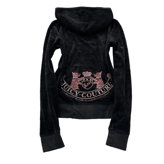 Juicy Couture Scottie Dogs Women's Black Velour Zip-Up Hoodie Rhinestones Size S
