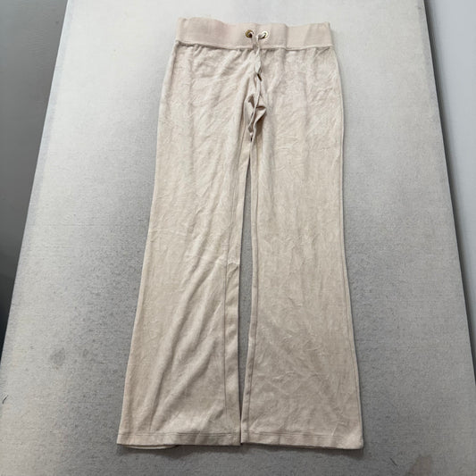 Bebe Women's Cream Velour Flared Track Pant Rhinestones Logo Loungewear Size S