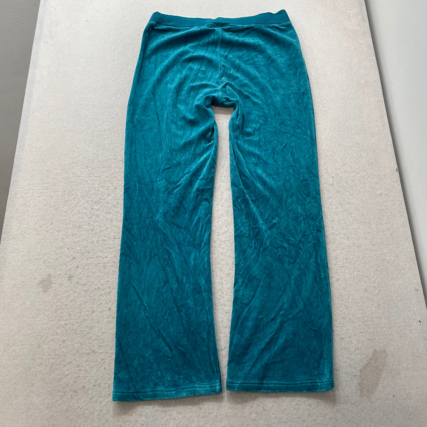 Vintage Juicy Couture Women's Bright Teal Velour Flared Track Pant Casual Size S