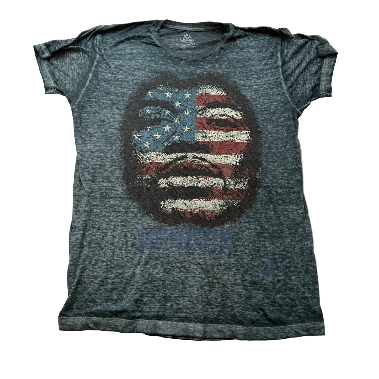 Liquid Blue Men Thin Gray Jimi Hendrix American Flag Face Graphic T-Shirt Size L