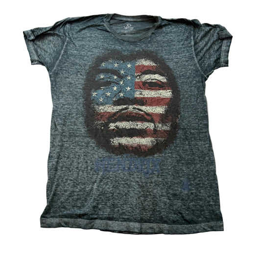 Liquid Blue Men Thin Gray Jimi Hendrix American Flag Face Graphic T-Shirt Size L
