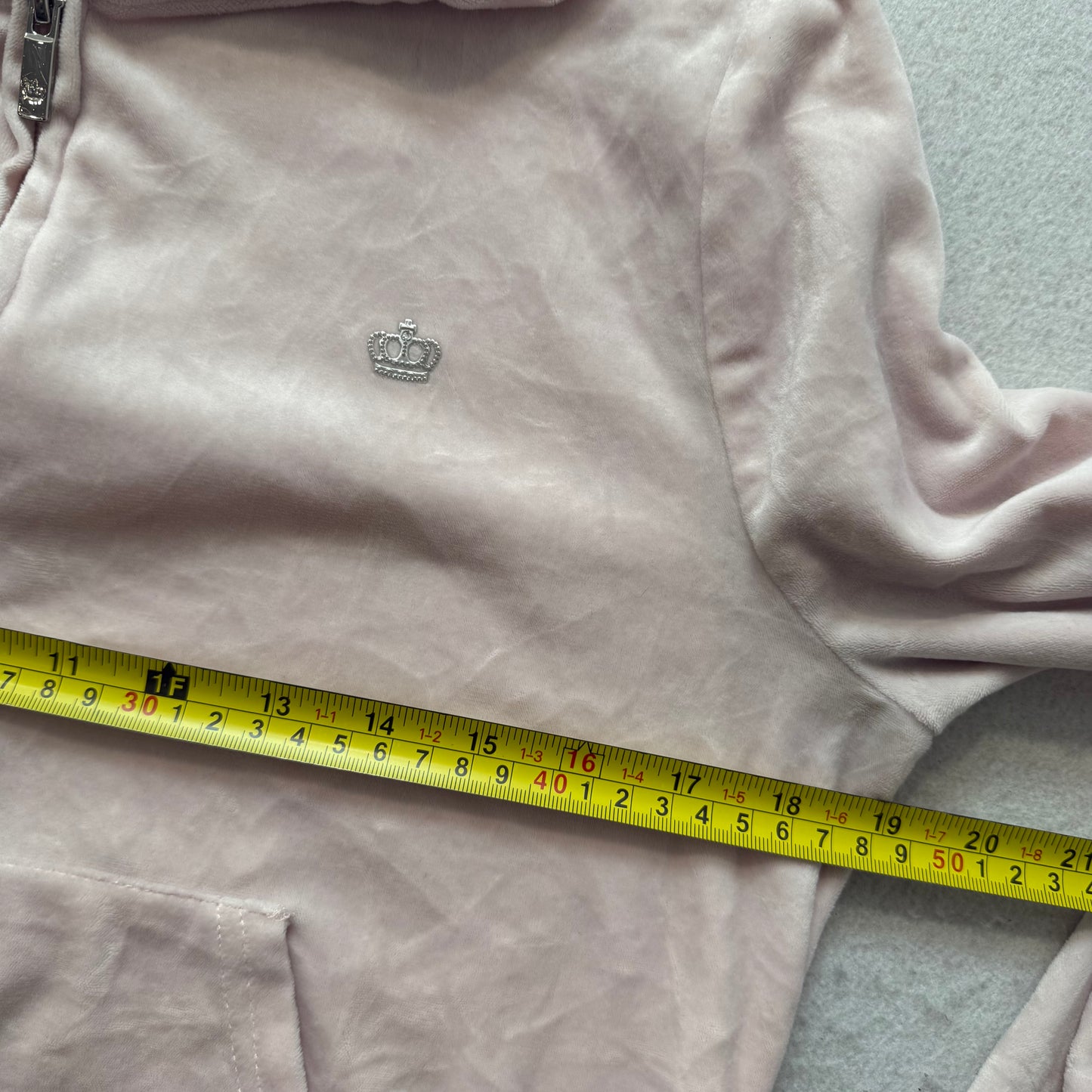 Juicy Couture Womens Light Pink Velour Zip-Up Hoodie Pockets Glitter Logo Size M