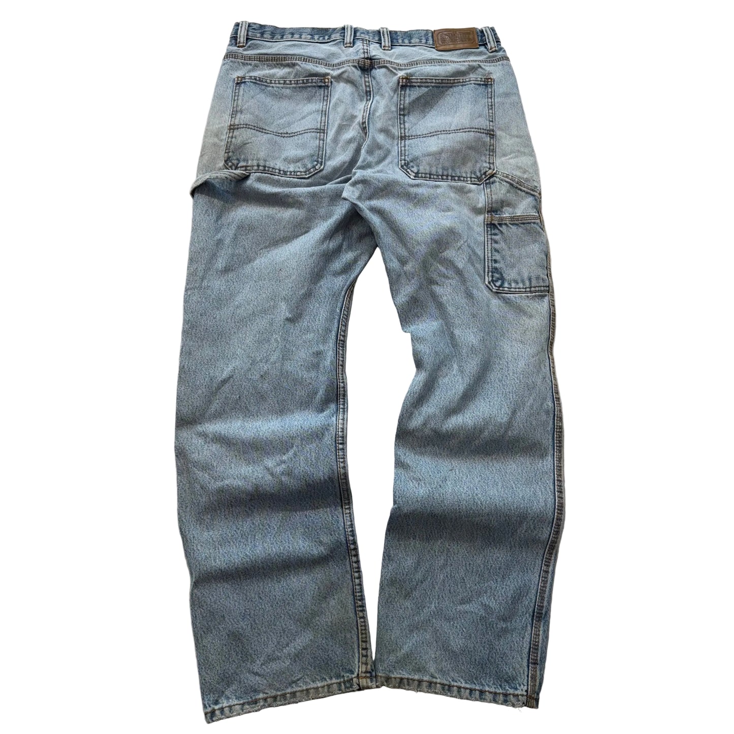 Schmidt Workwear Men's Blue Denim Baggy Carpenter Jeans Utility Pockets Size 36