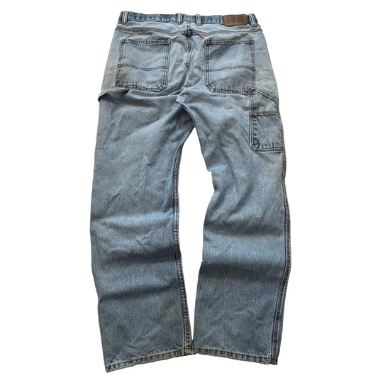 Schmidt Workwear Men's Blue Denim Baggy Carpenter Jeans Utility Pockets Size 36