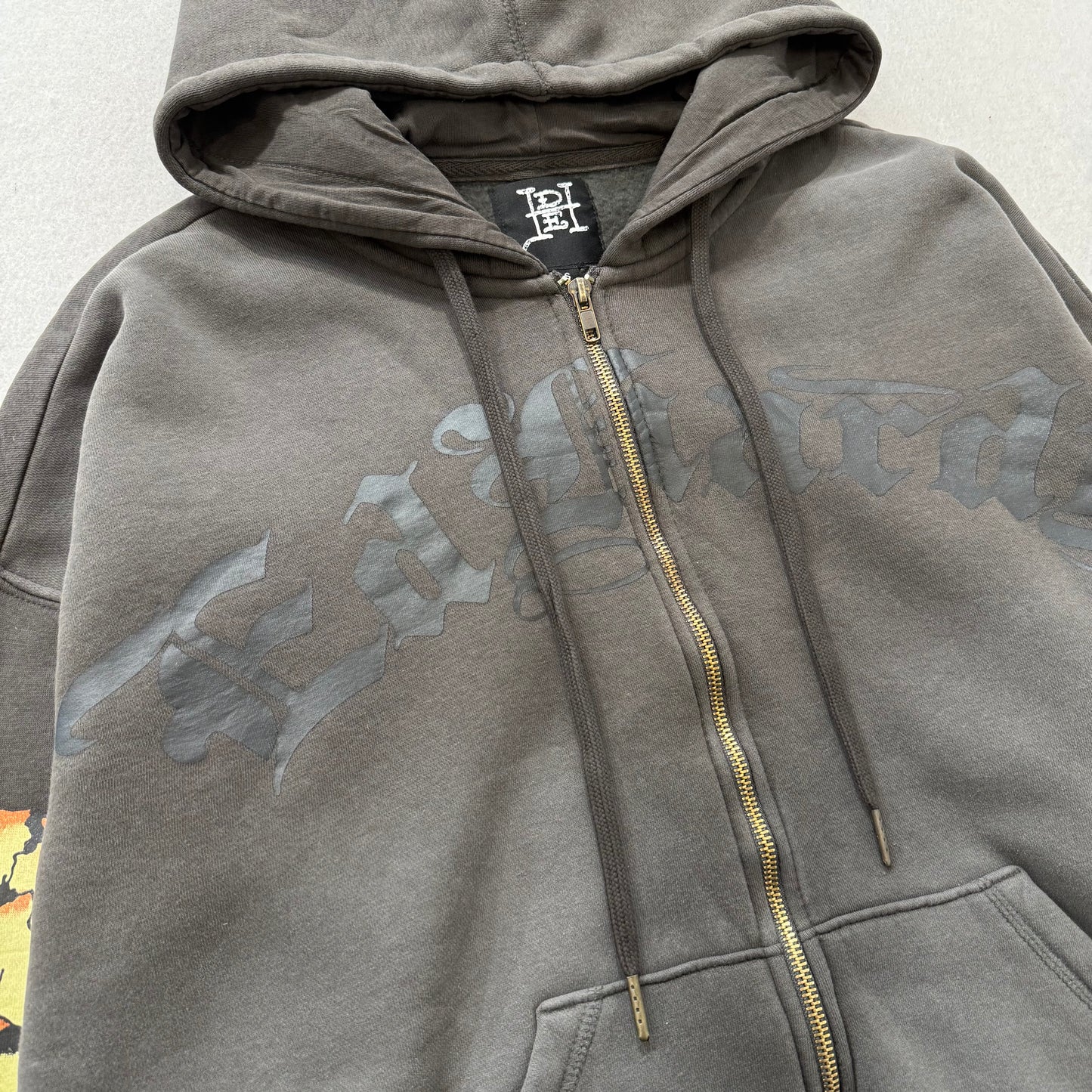 ED HARDY “Skulls” CHARCOAL SUNFADED BOXY ZIP UP HOODIE