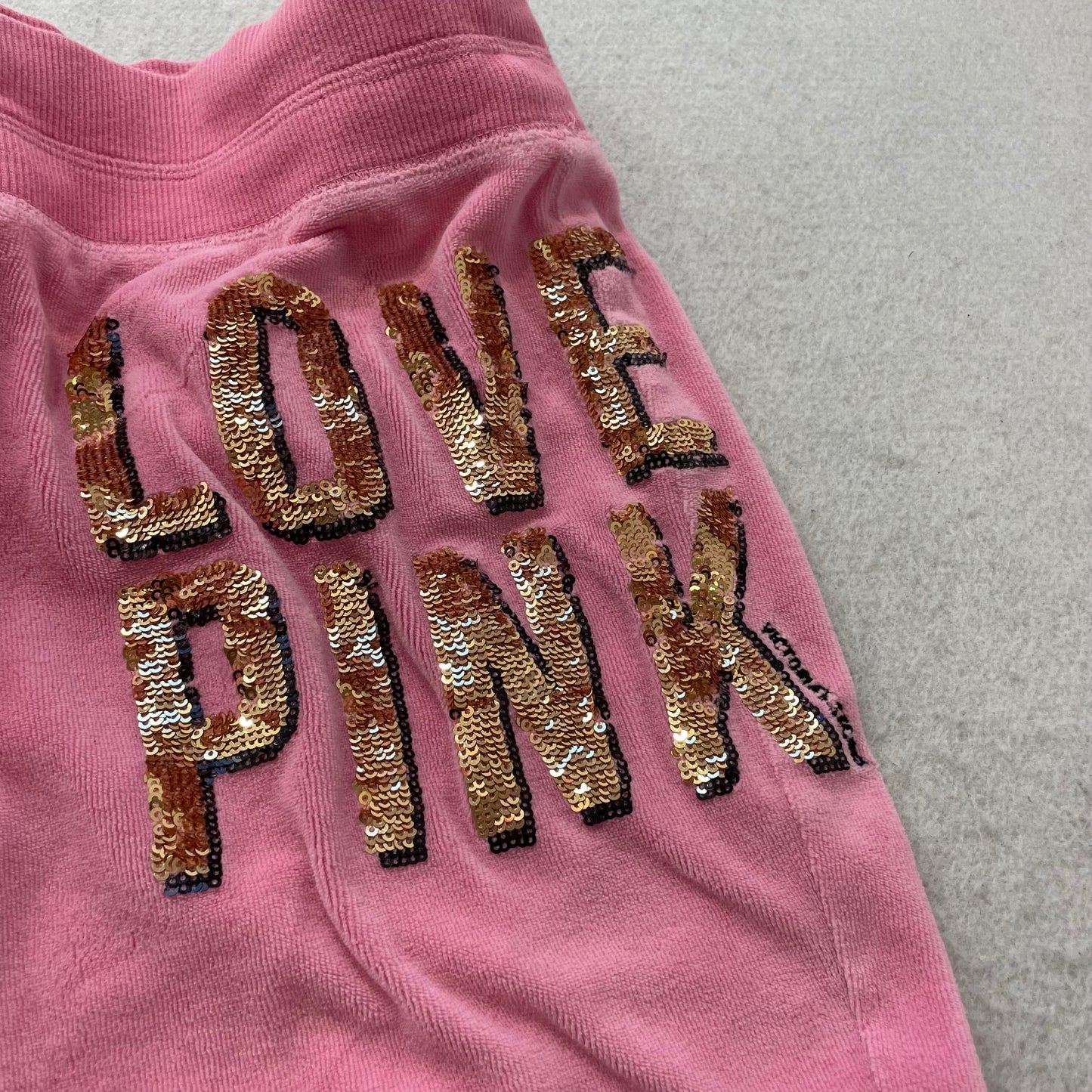 Victoria's Secret PINK Womens Pink Velour Flared Track Pants Sequin Logo Size S