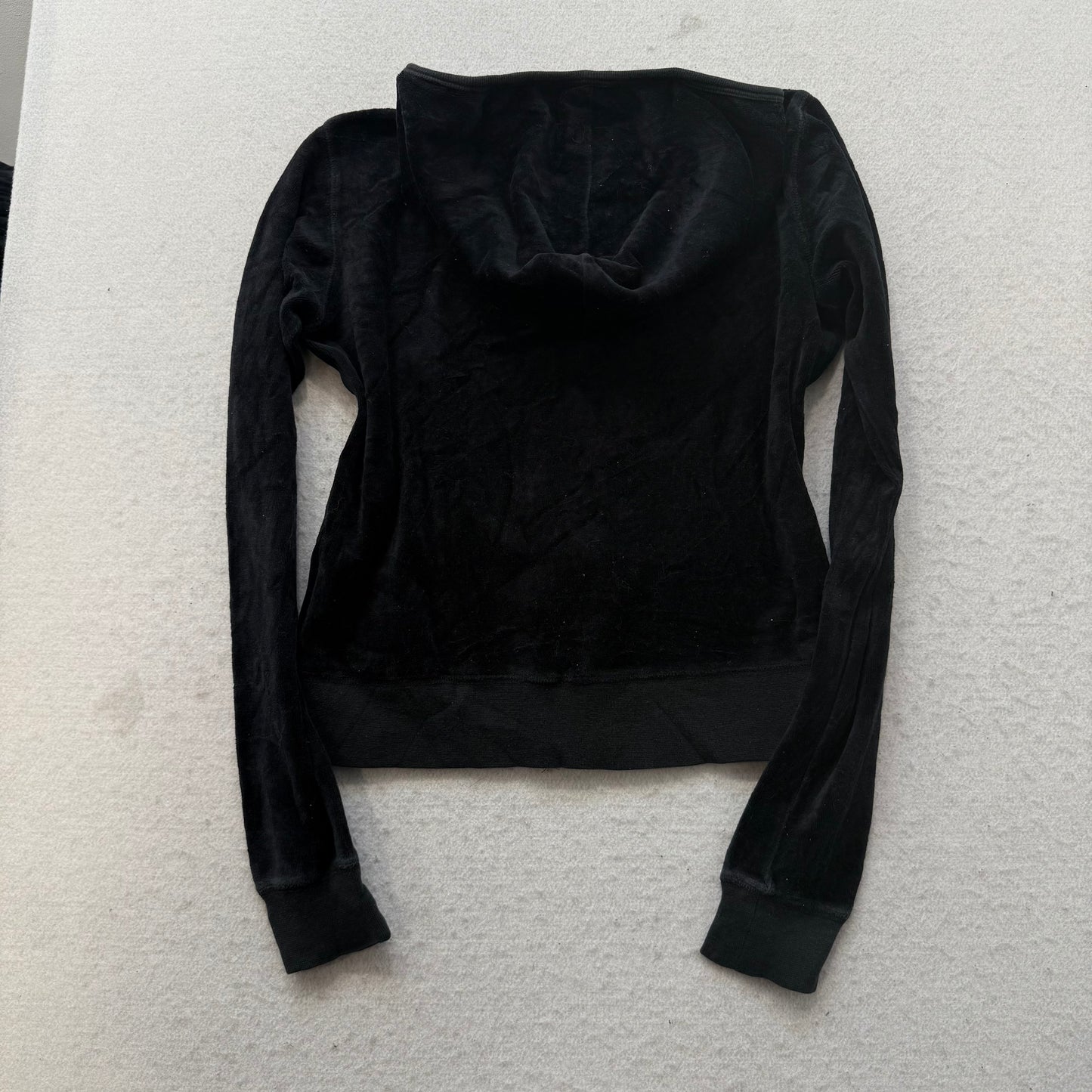 Vintage Juicy Couture Womens Black Velour Tracksuit Set Hoodie & Pant Y2k Size S