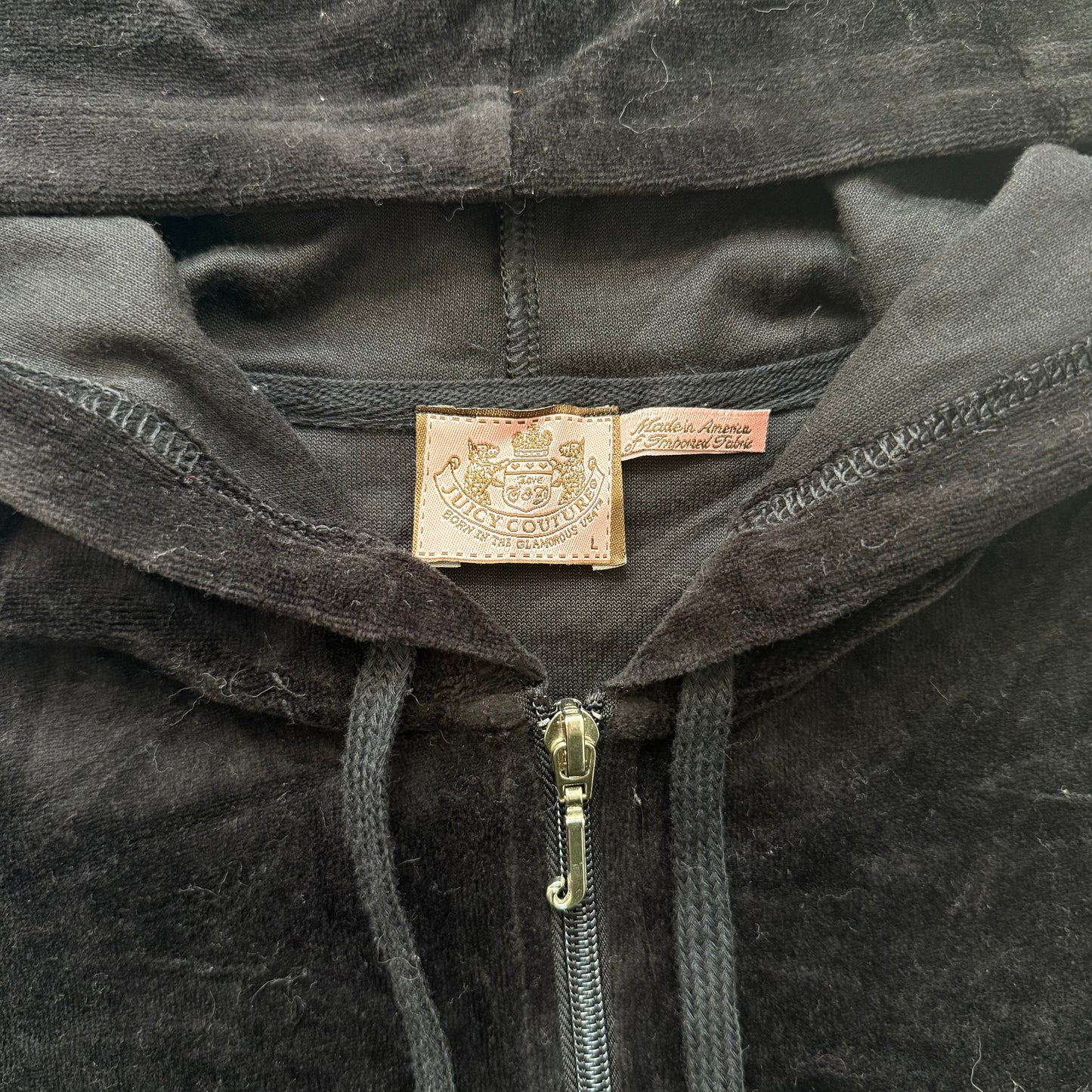 2003 Vintage Juicy Couture Women's Black Velour Hoodie & Capri Pant Set Size L/M
