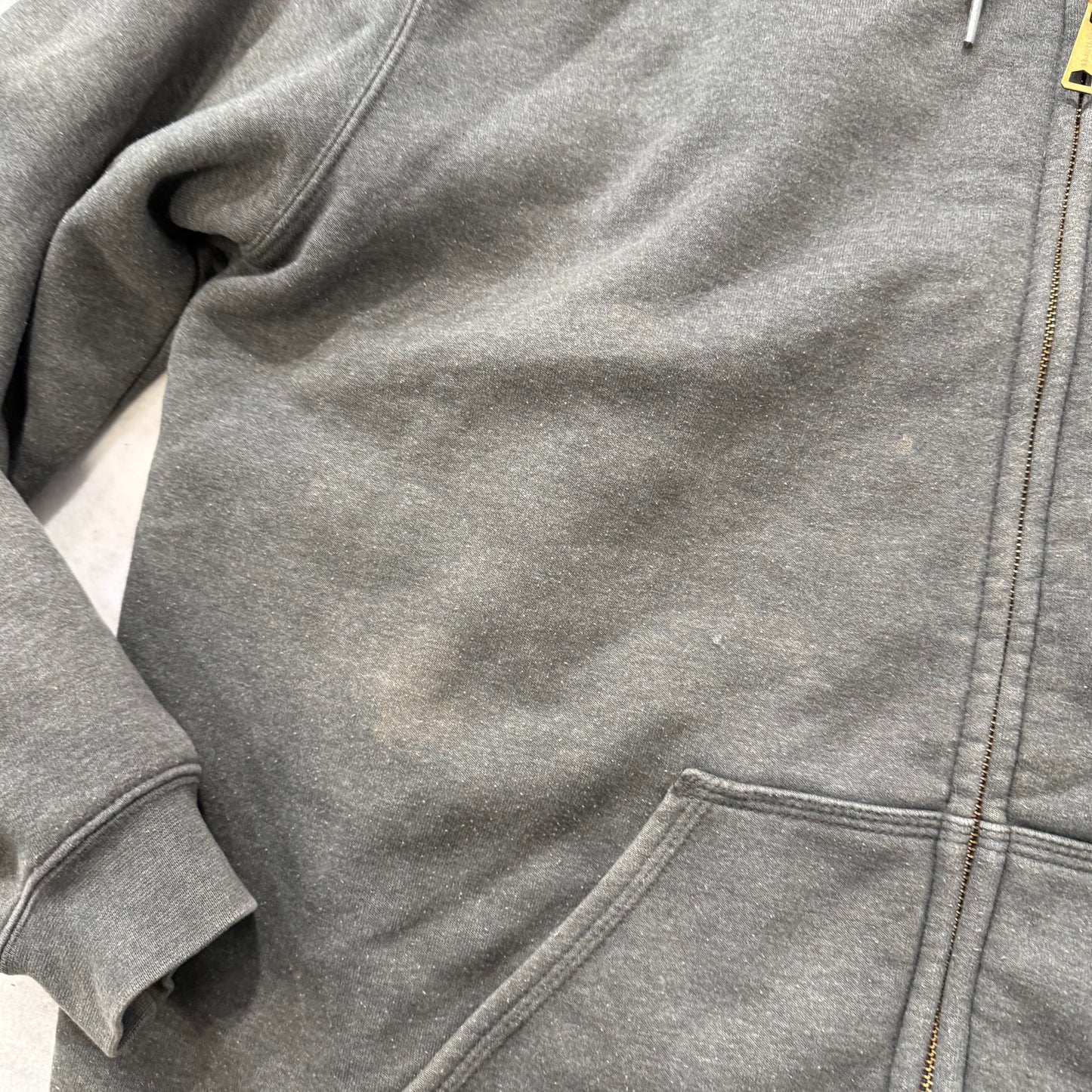 Carhartt Men Dark Gray Cotton Full Zip Hoodie Split Kangaroo Pocket Logo Size XL