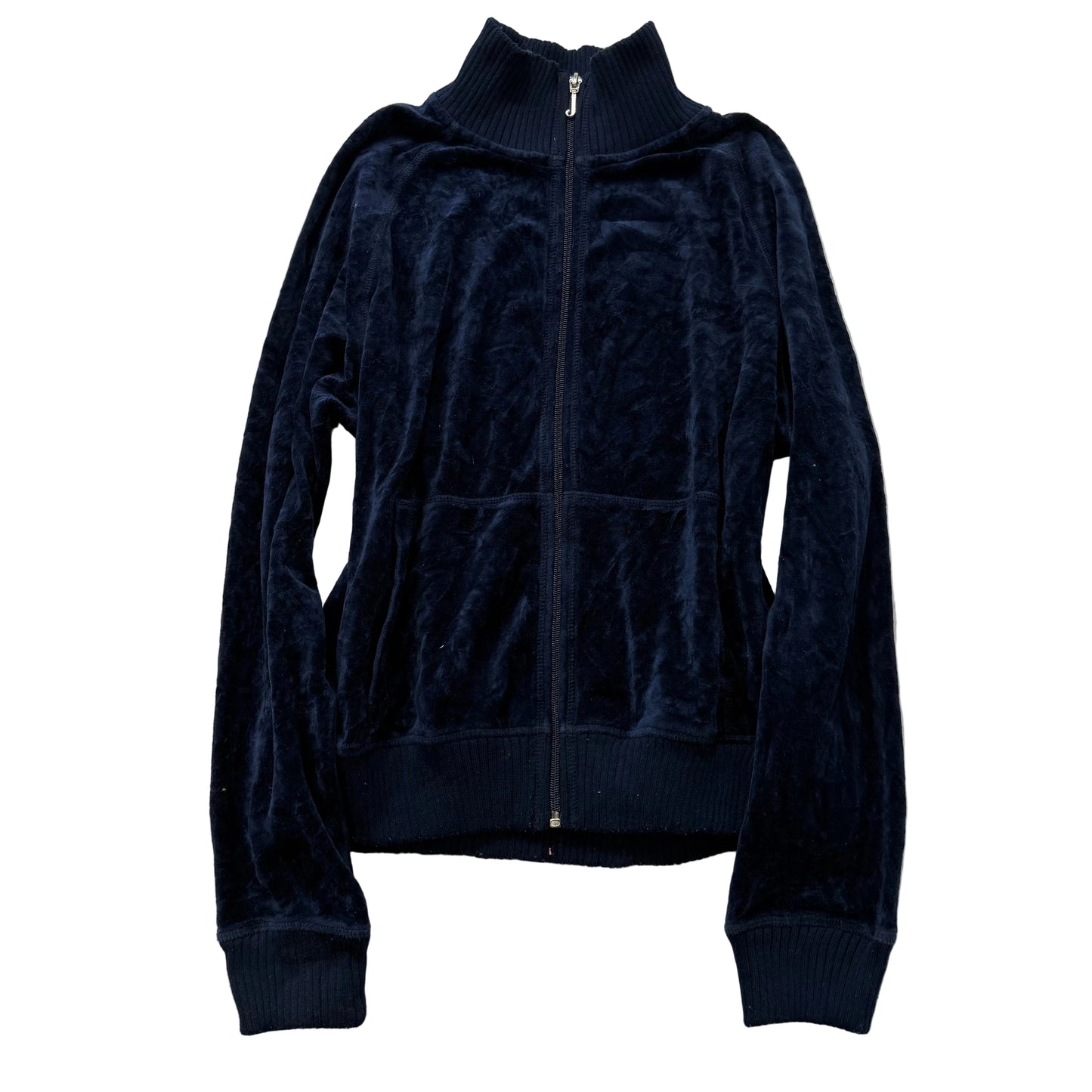 Vintage Juicy Couture Women's Navy Velour Full Zip Track Jacket Mock Neck Size L
