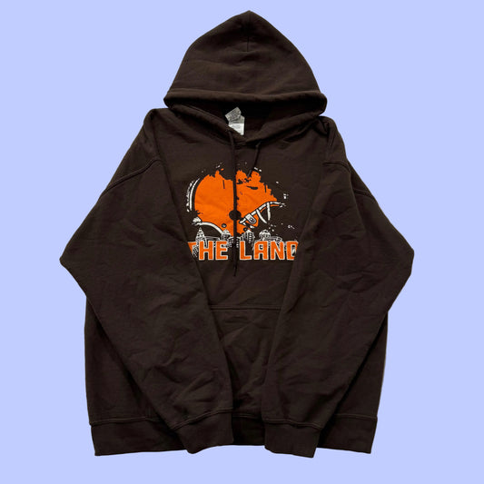 Gildan Heavy Blend Men's Brown Pull Over Hoodie Drawstring Graphic Y2k Size L