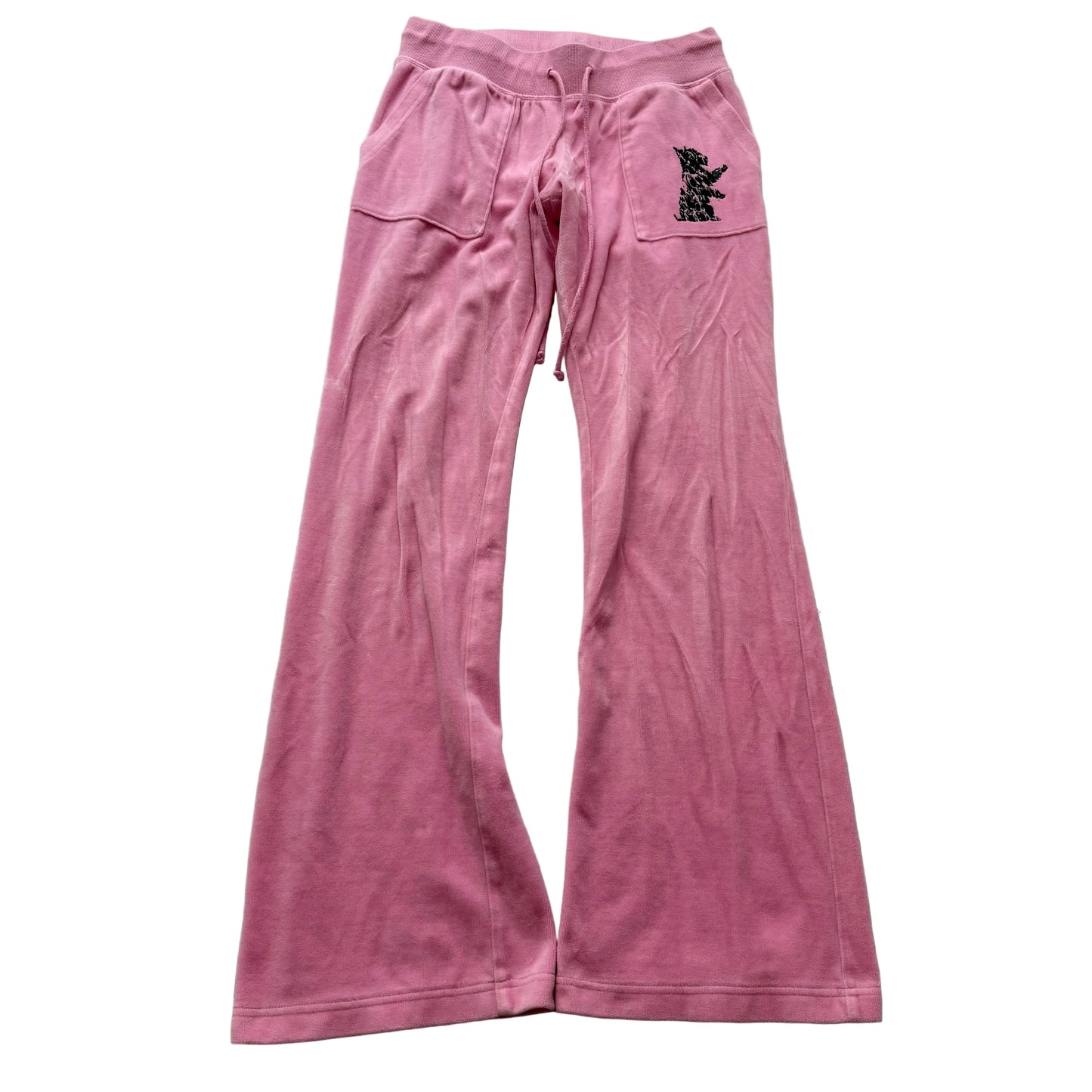 Juicy Couture Women's Pink Velour Flared Leg Track Pants Pockets Dog Logo Size M
