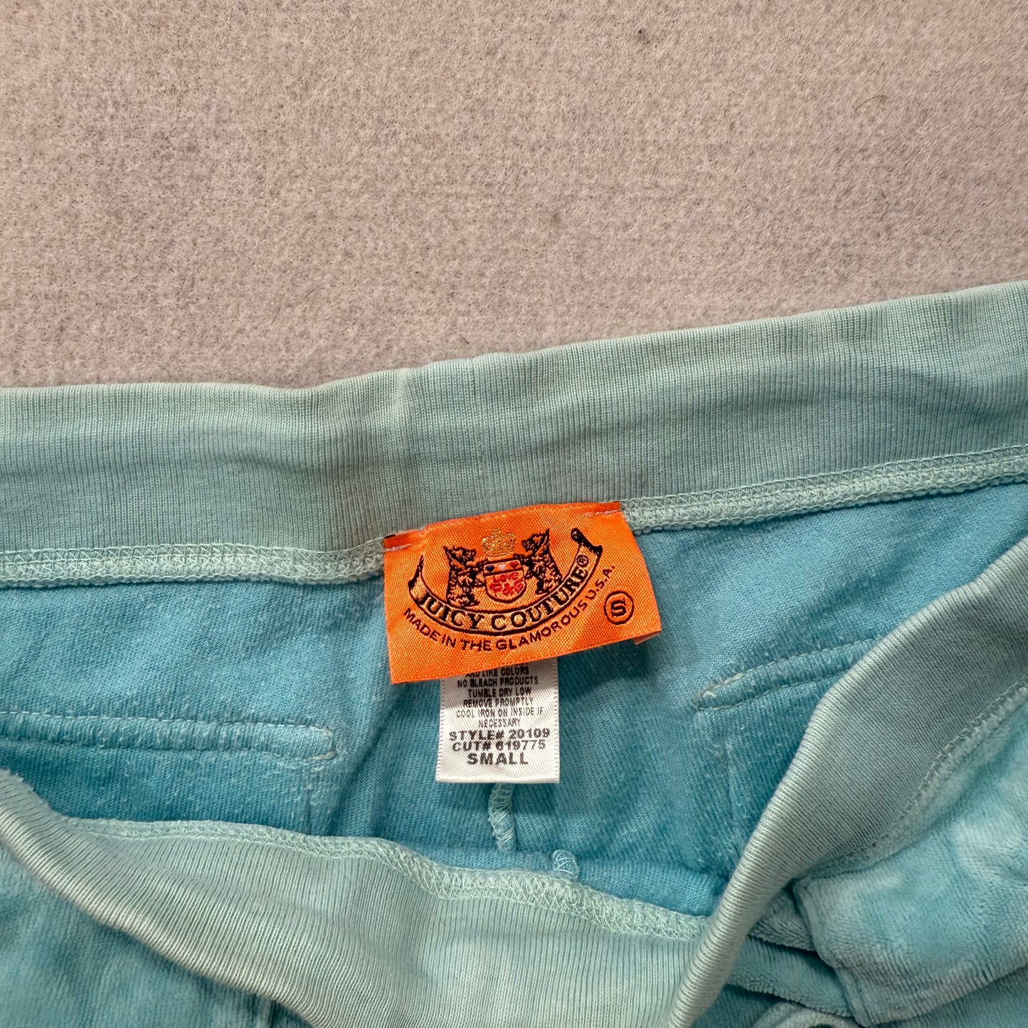 2003 Vintage Juicy Couture Women's Pale Turquoise Velour Flare Track Pant Size S
