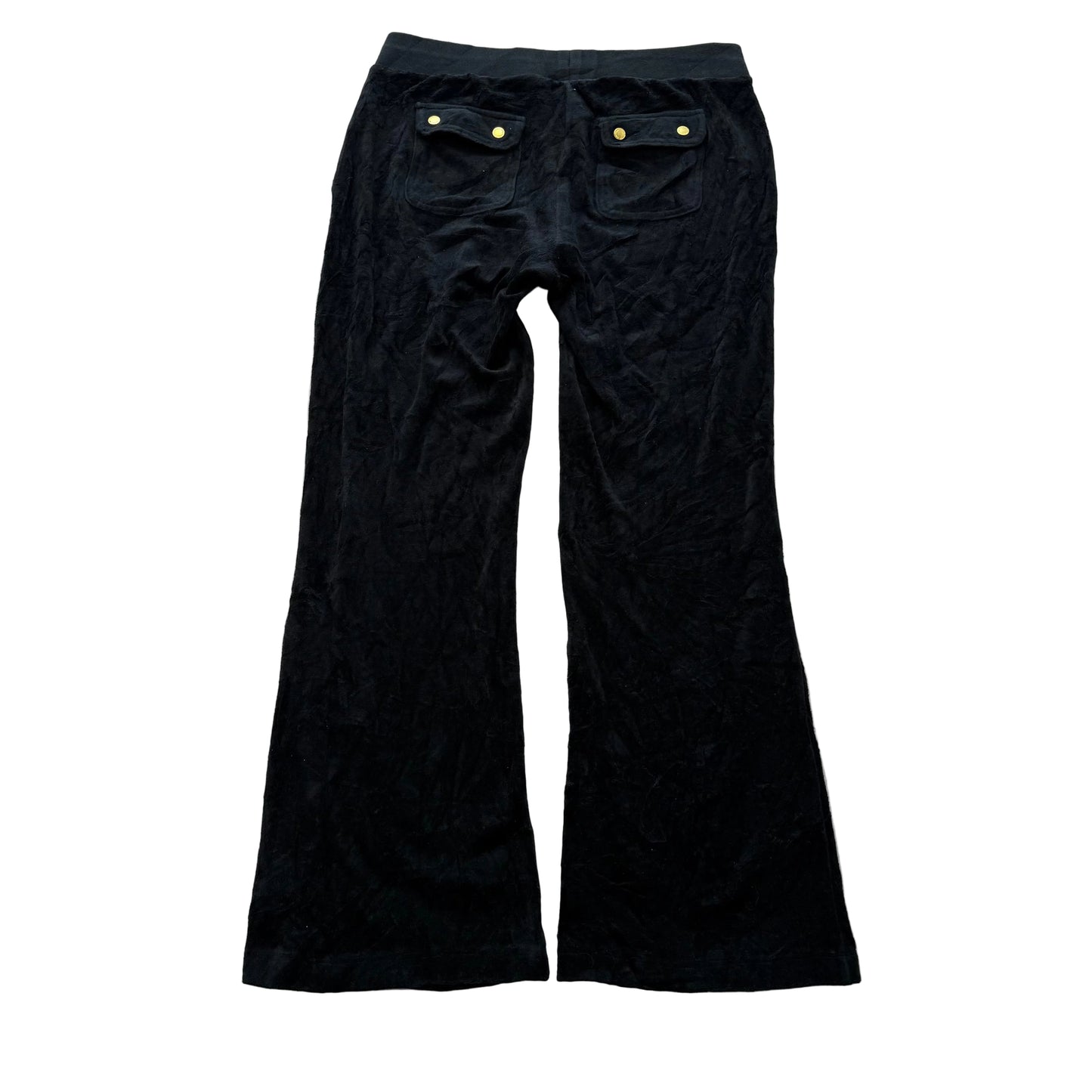 Juicy Couture Womens Black Velour Flared Leg Track Pant Back Snap Pockets Size M