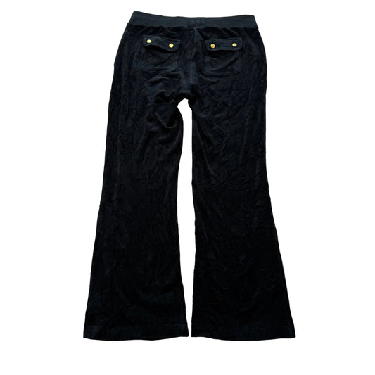 Juicy Couture Womens Black Velour Flared Leg Track Pant Back Snap Pockets Size M