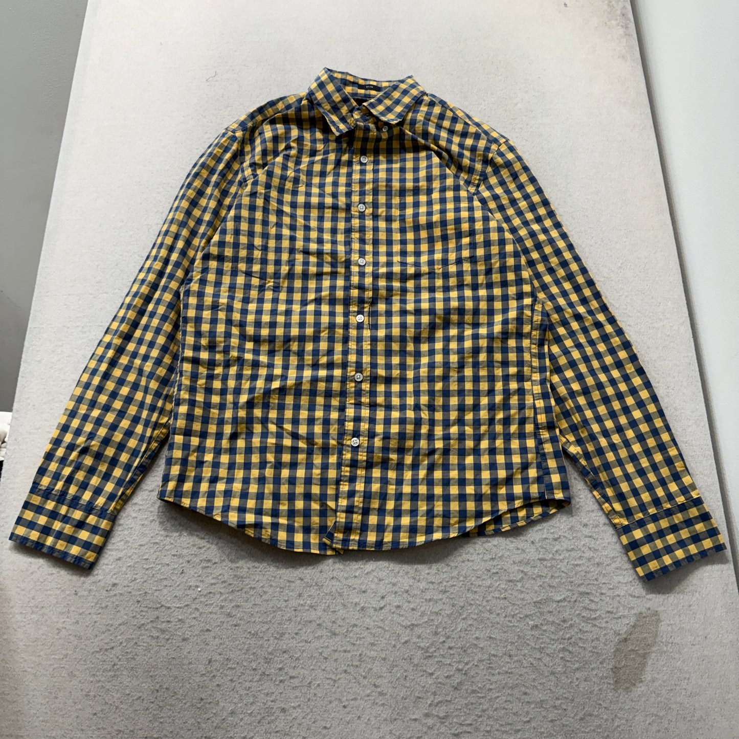 J.Crew "Flex Washed" Men's Yellow Blue Plaid Shirt Button Up Long Sleeve Size M