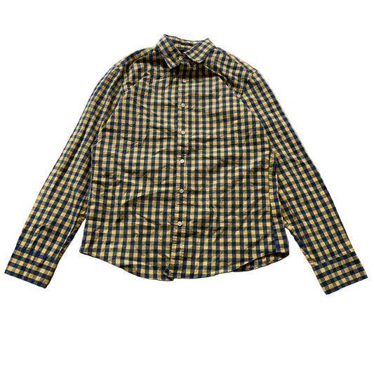 J.Crew "Flex Washed" Men's Yellow Blue Plaid Shirt Button Up Long Sleeve Size M