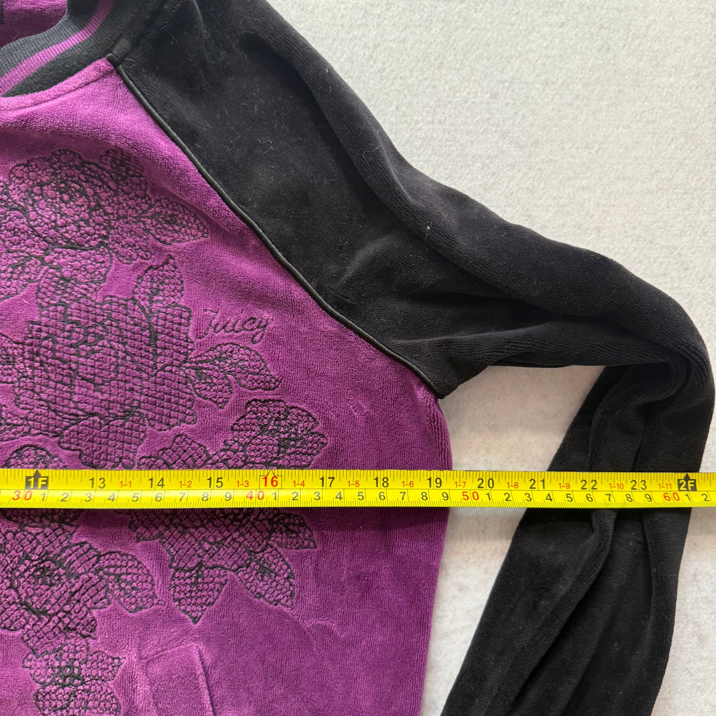 Juicy Couture Women Purple Black Velour Two Tone Floral Embroidery Jacket Size S