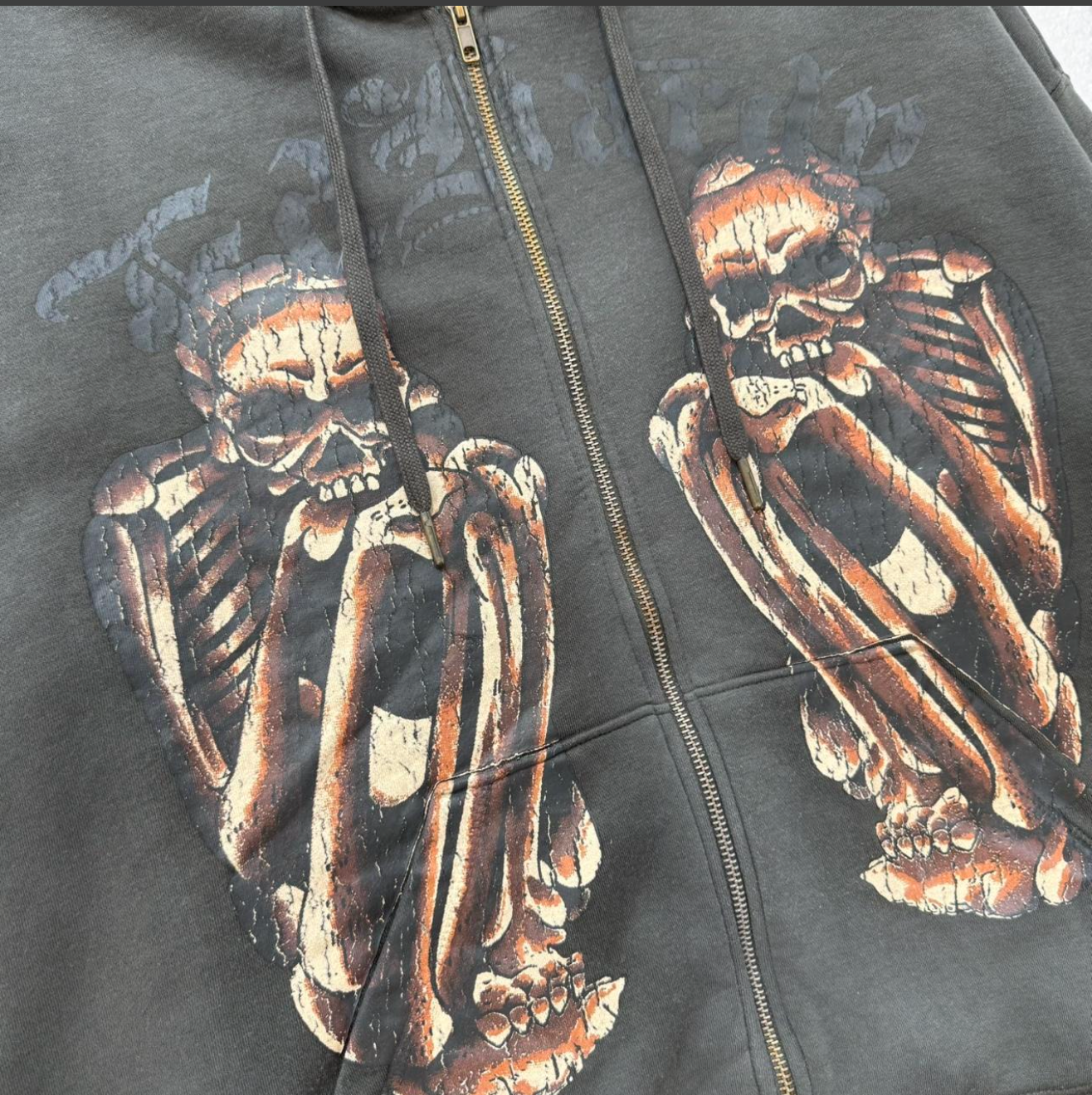 ED HARDY “REAPER” SUNFADED CHARCOAL BOXY ZIP UP HOODIE