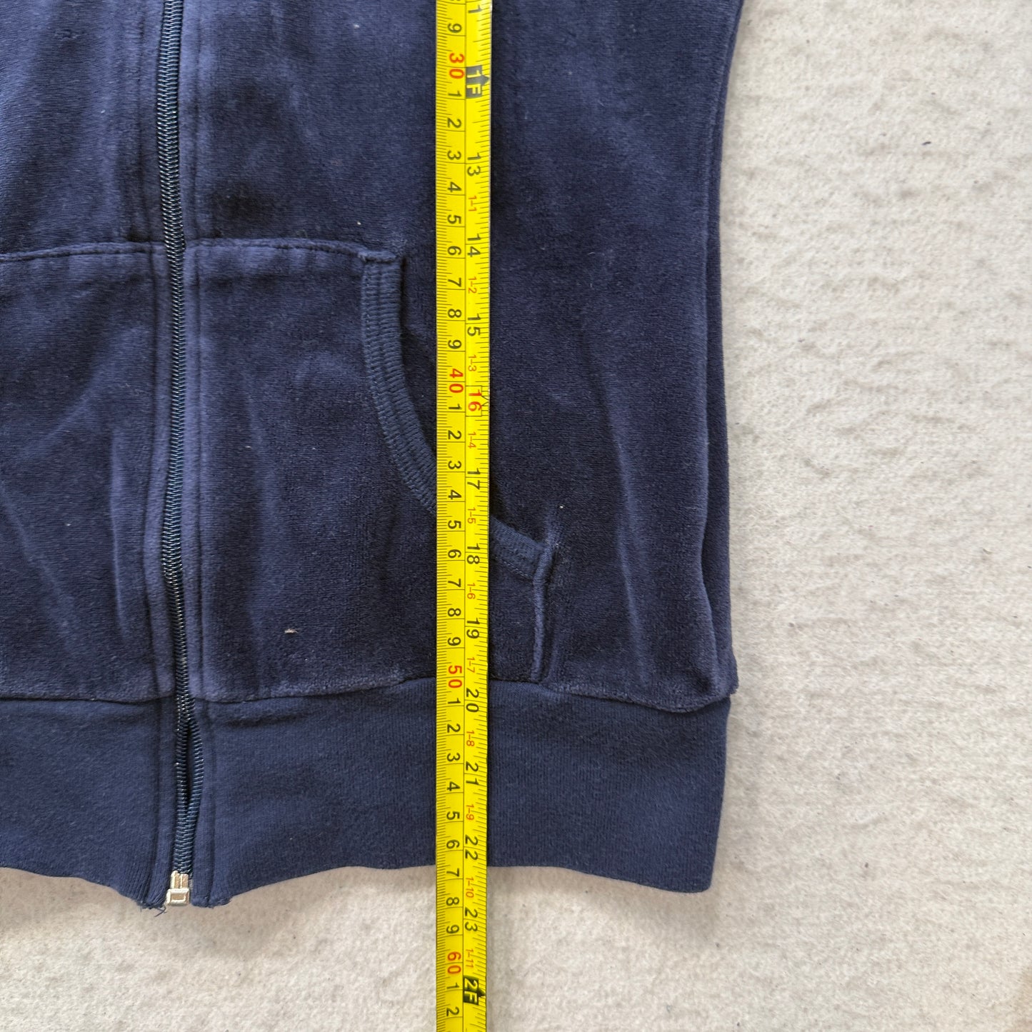 Vintage Juicy Couture Scottie Dogs Women's Navy Velour Zip-Up Hoodie Logo Size S