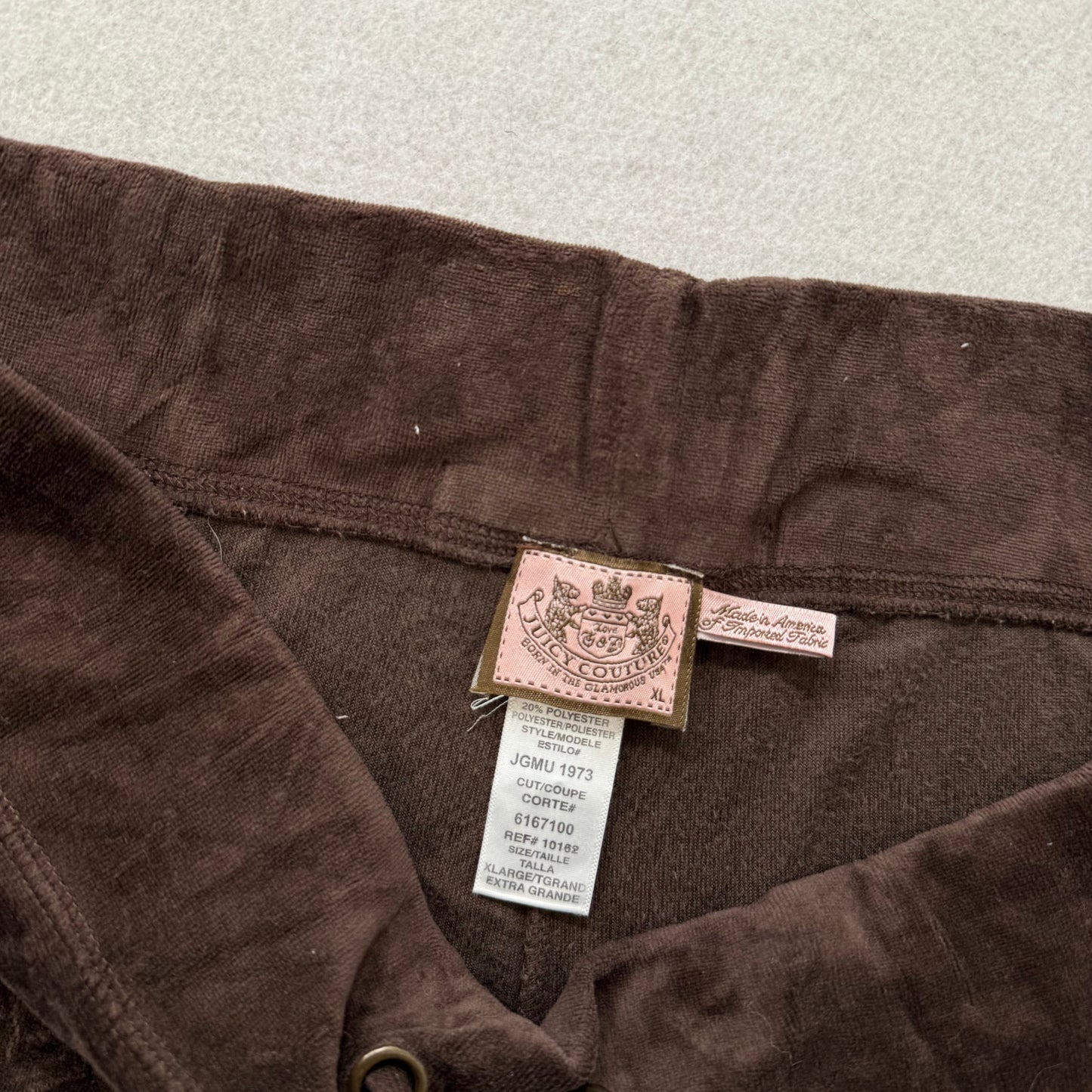 Juicy Couture Brown Velour Flare Track Pants Drawstring Classic Low Rise Size XL