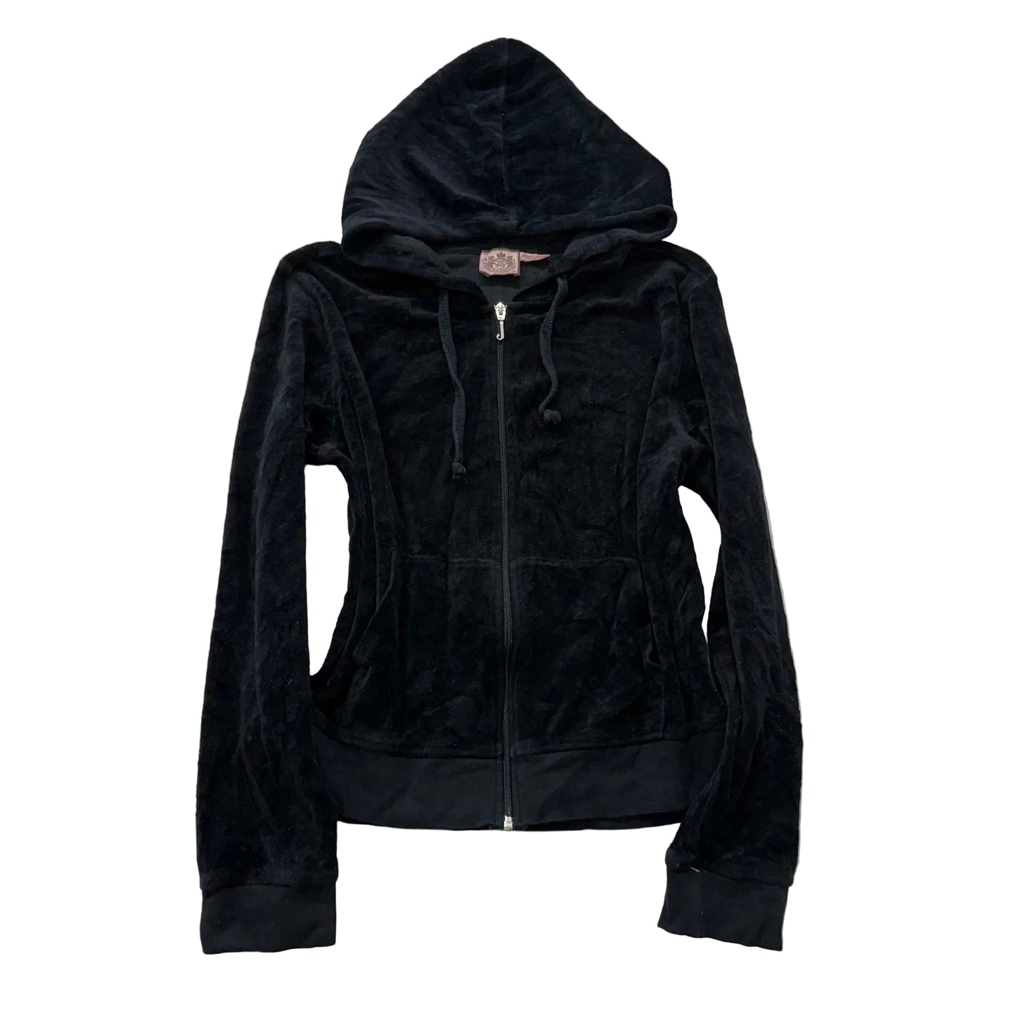 Juicy Couture Women's Black Velour Zip-Up Hoodie Long Sleeve Drawstring Size XL