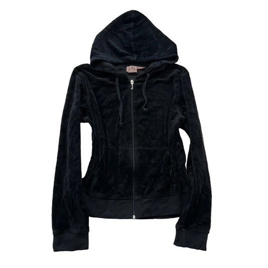 Juicy Couture Women's Black Velour Zip-Up Hoodie Long Sleeve Drawstring Size XL