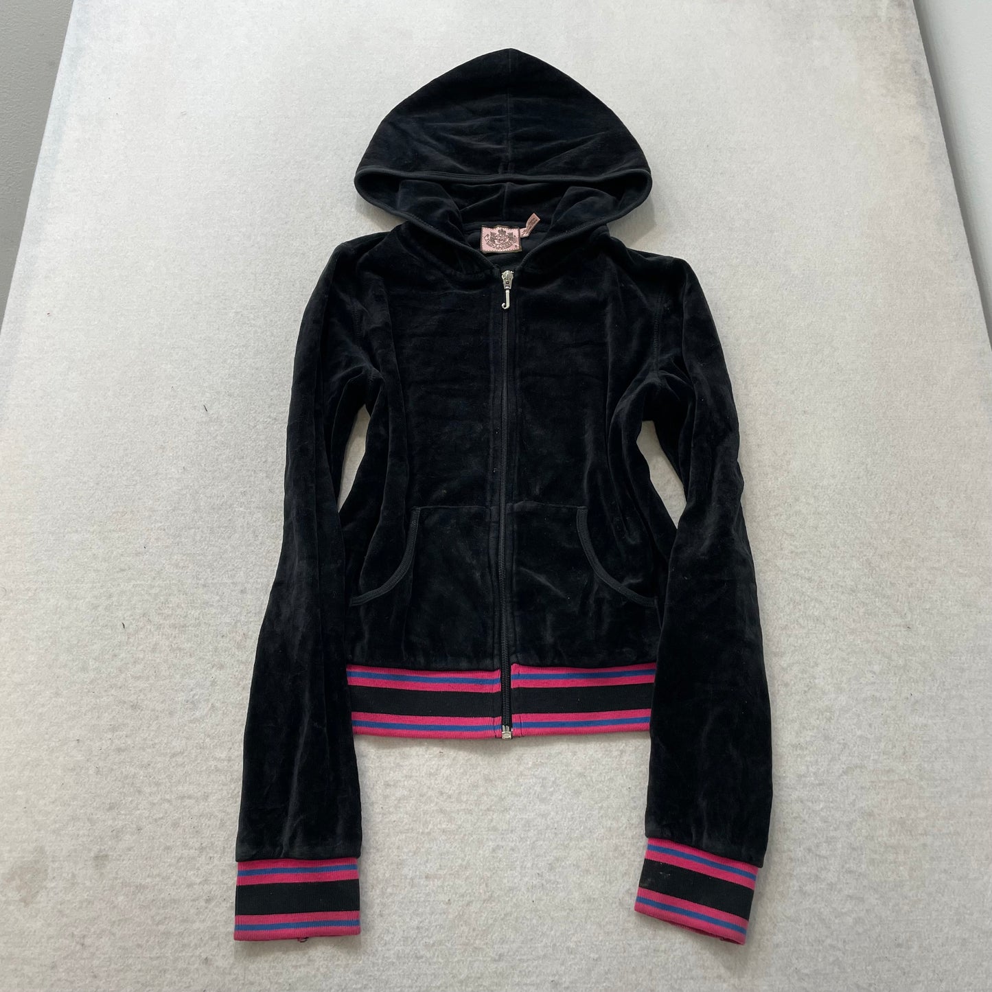 Vtg Juicy Couture Women's Black Velour Tracksuit Set Hoodie & Flared Pant Size S