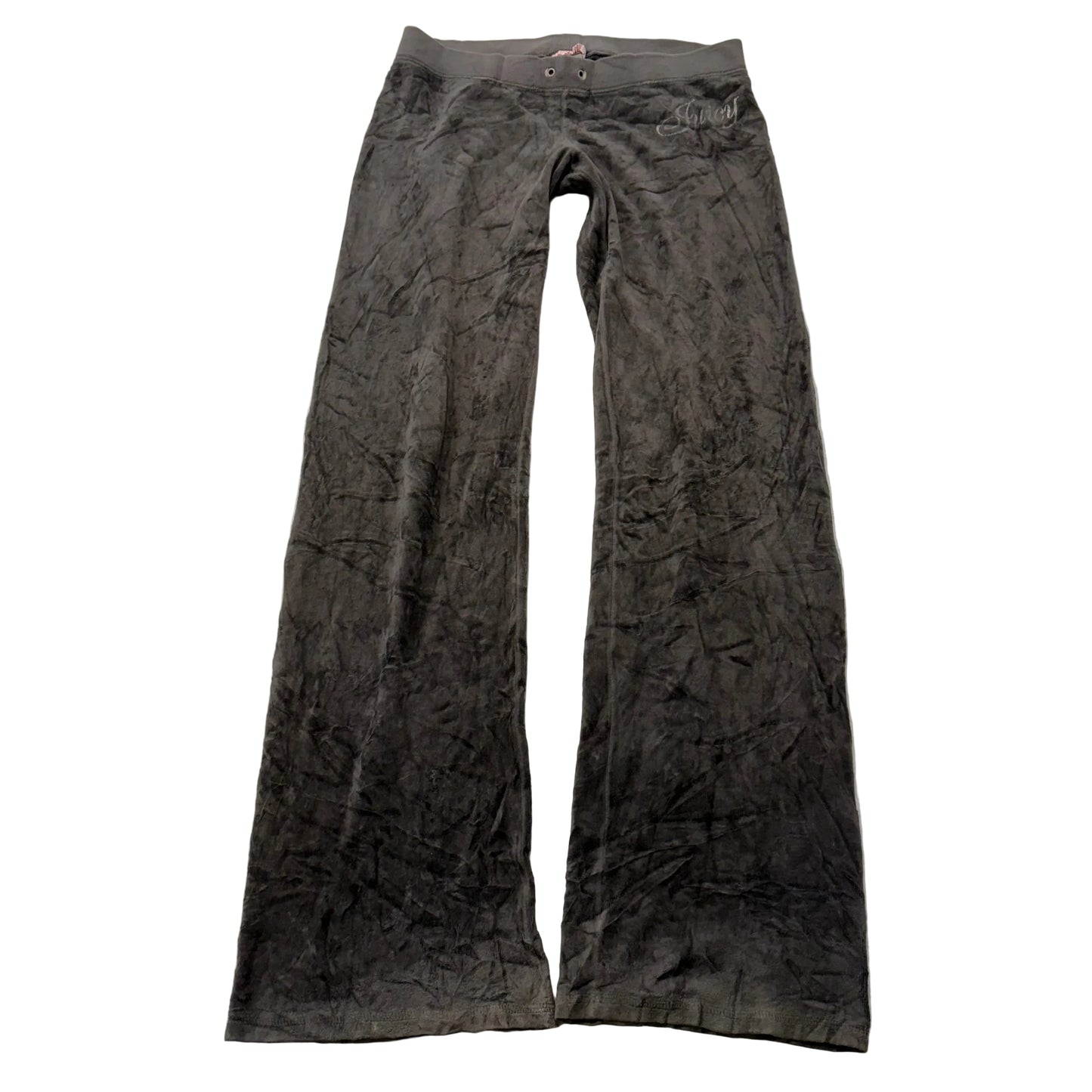 Vintage Juicy Couture Women's Dark Gray Velour Flared Track Pant Logo Y2K Size S