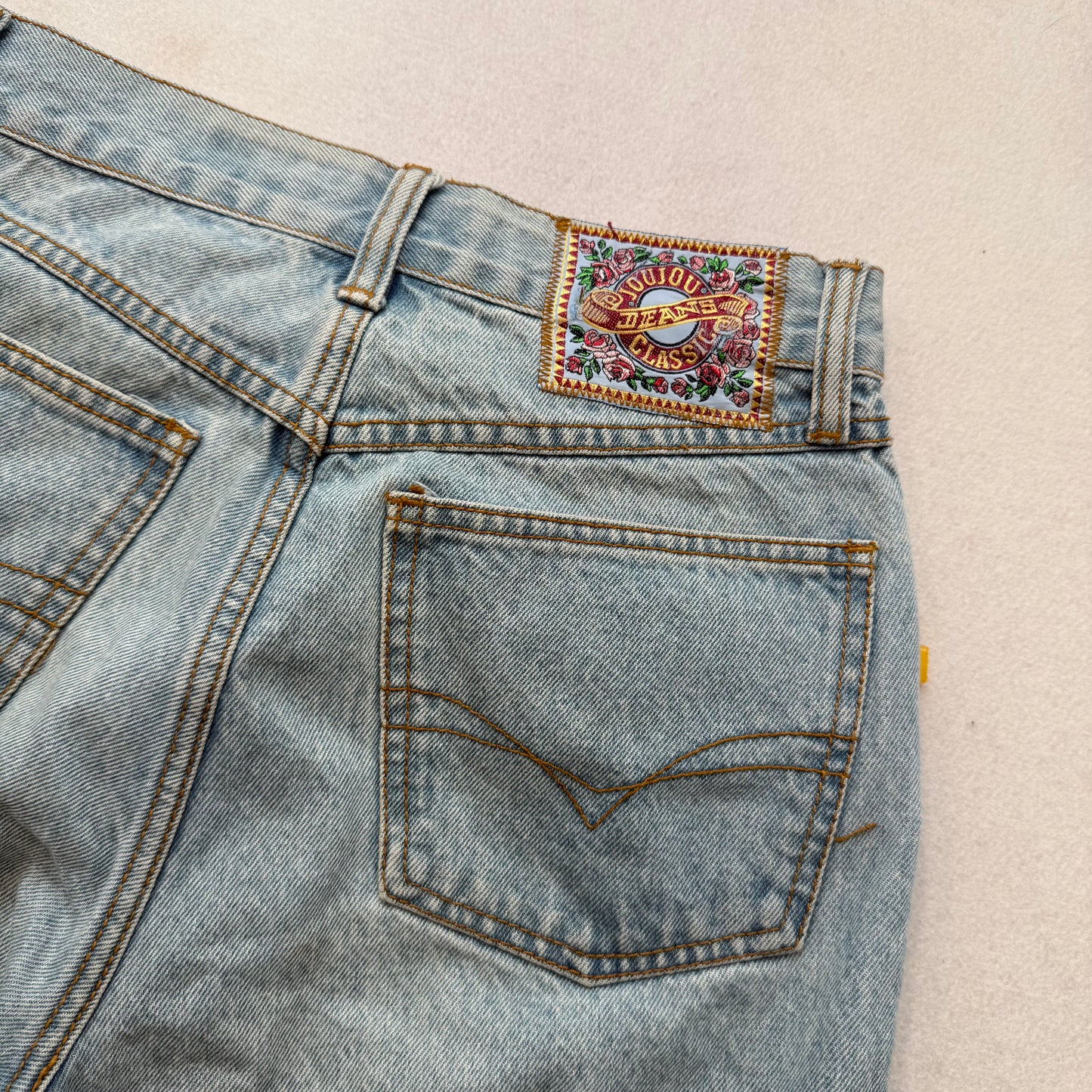 JouJou Womens Blue Denim Straight Jeans 3D Flower Embellished Pockets Size 9/10