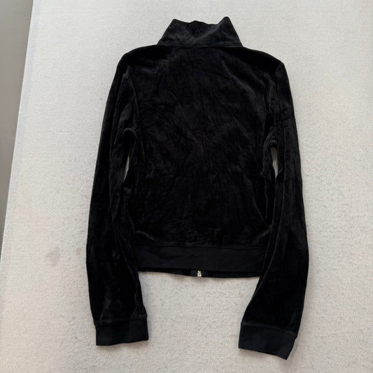 Vintage Juicy Couture Women's Jet Black Velour Full Zip Track Jacket Y2K Size L