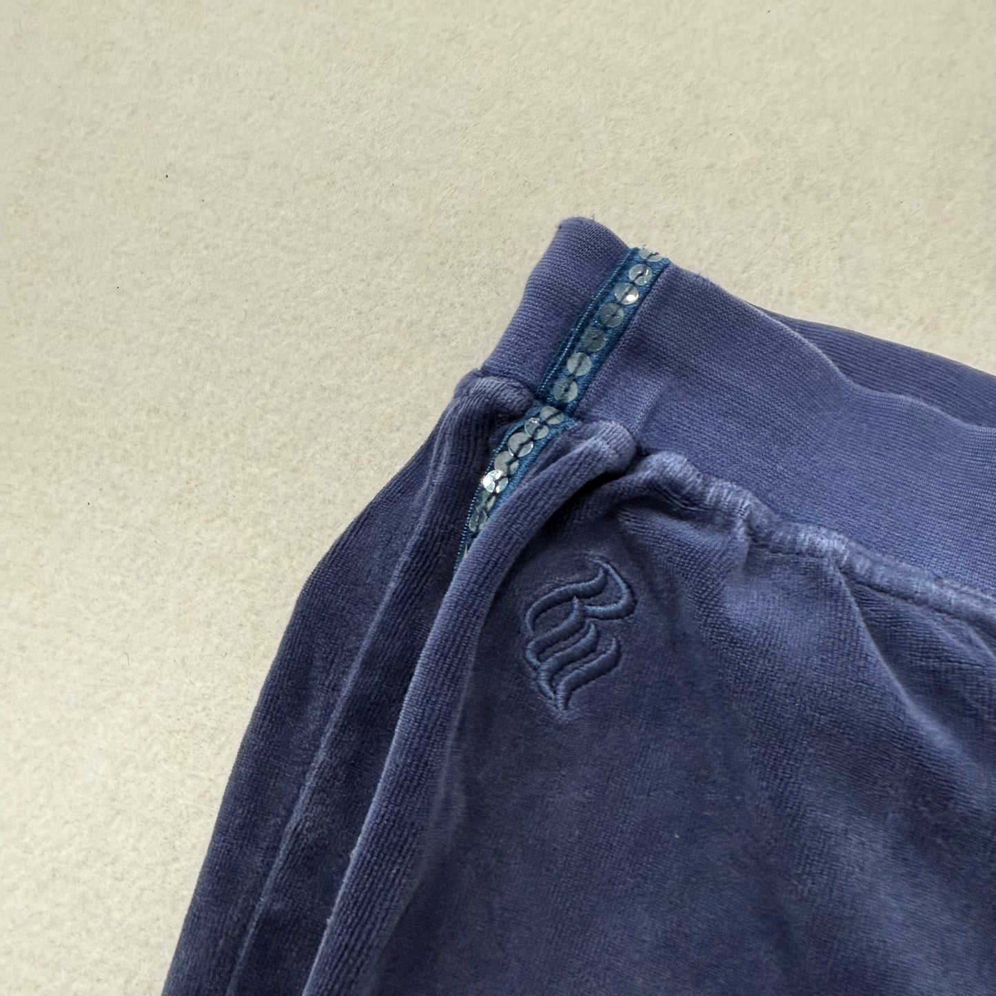 Rocawear Women’s Navy Flared Track Pants Embroidery Sequin Logo Low Rise Size S