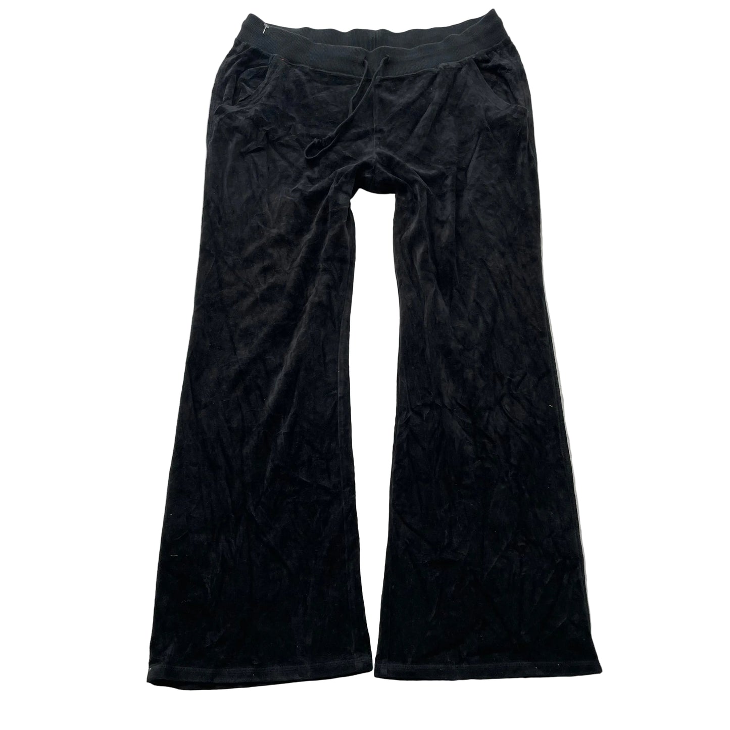 Vintage Juicy Couture Women's Black Velour Flared Track Pants Drawstring Size L