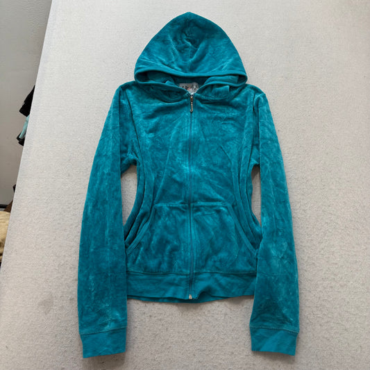 2003 Vtg Juicy Couture Scottie Dogs Womens Teal Velour Zip-Up Hoodie Y2k Size XL