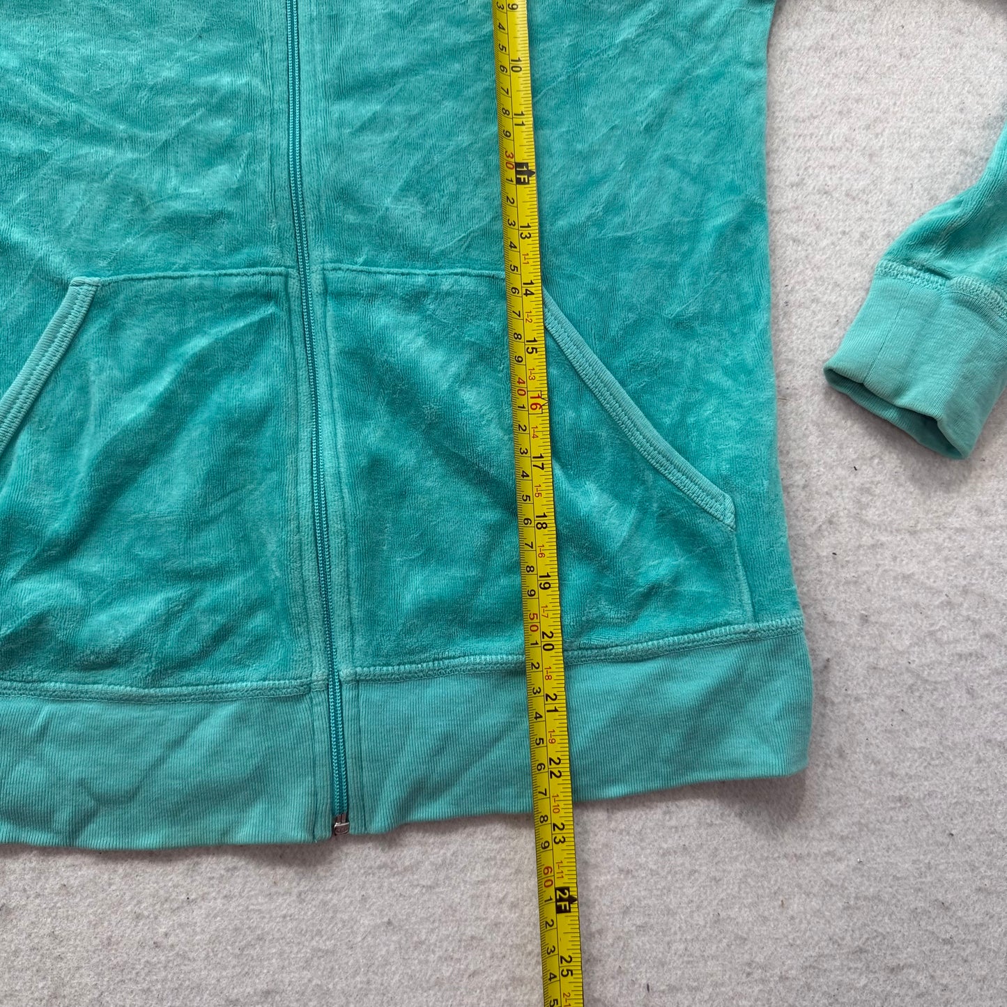 Vtg Juicy Couture “Let There Be Juicy Couture” Women's Teal Velour Hoodie Size L
