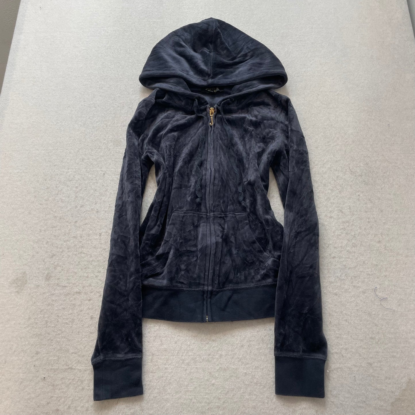 Juicy Couture Women's navy Velour Full Zip Hoodie Y2k Back Graphic Logo Size XS