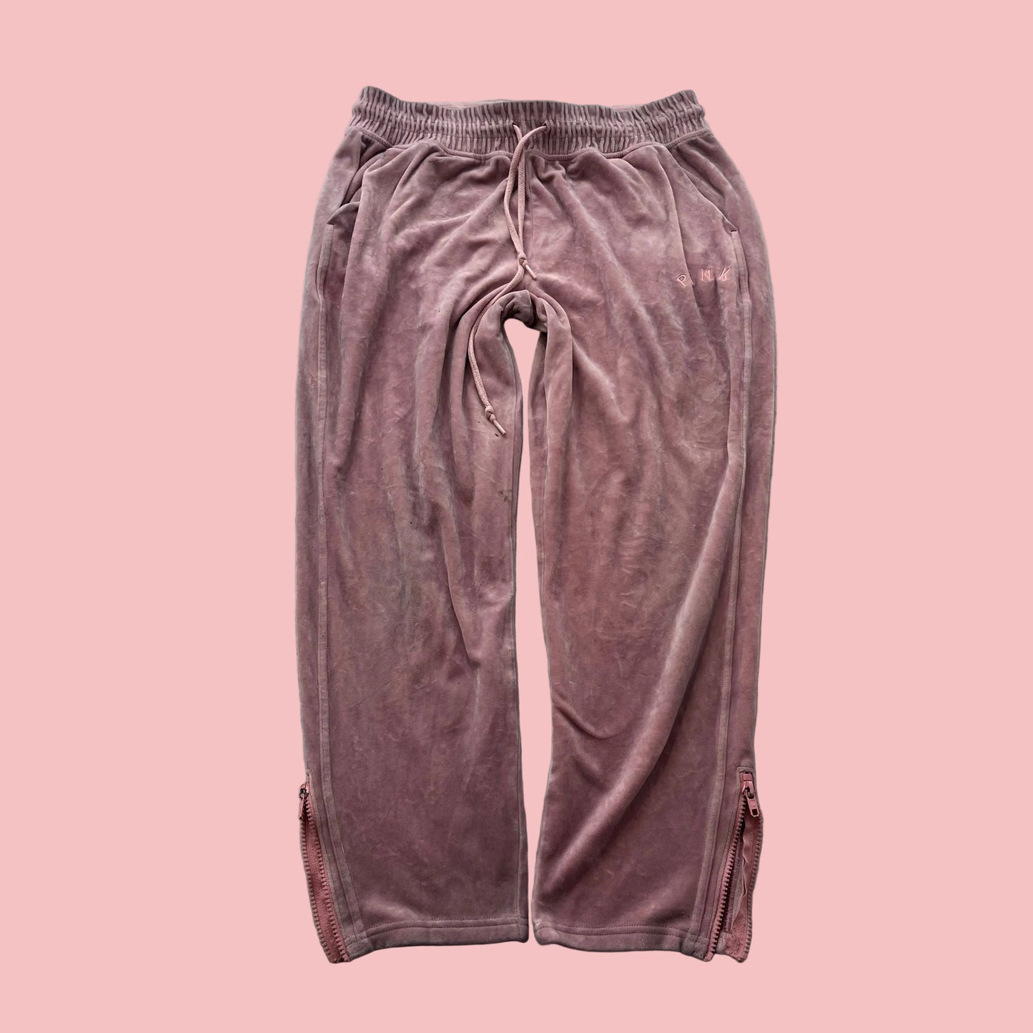 Victoria's Secret PINK Women Mauve Velour Jogger Sweatpants Ankle Zip Size L