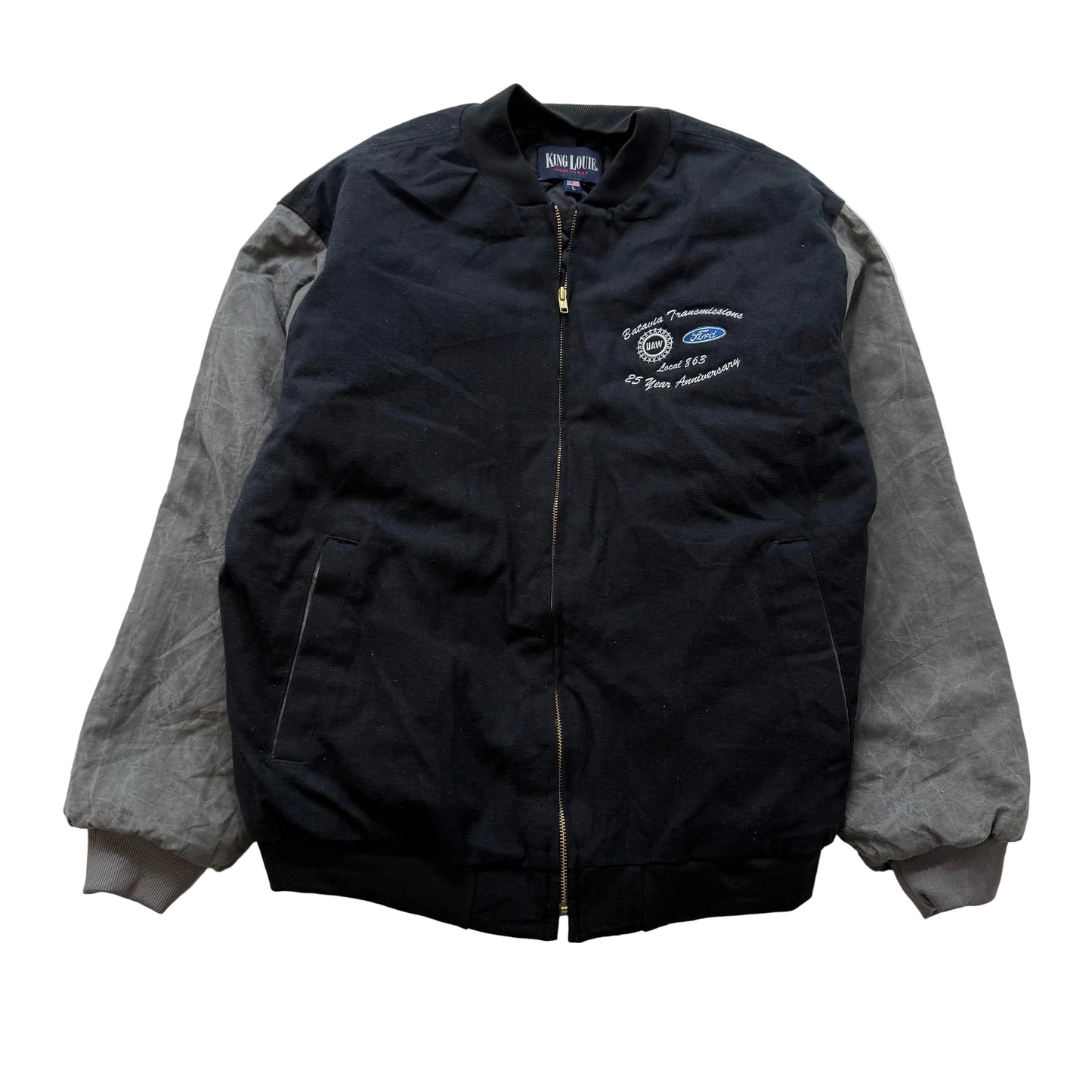 King Louie Ford Ford USA 80s Stadium Black Varsity Jacket Zip-Up Workwear Size L