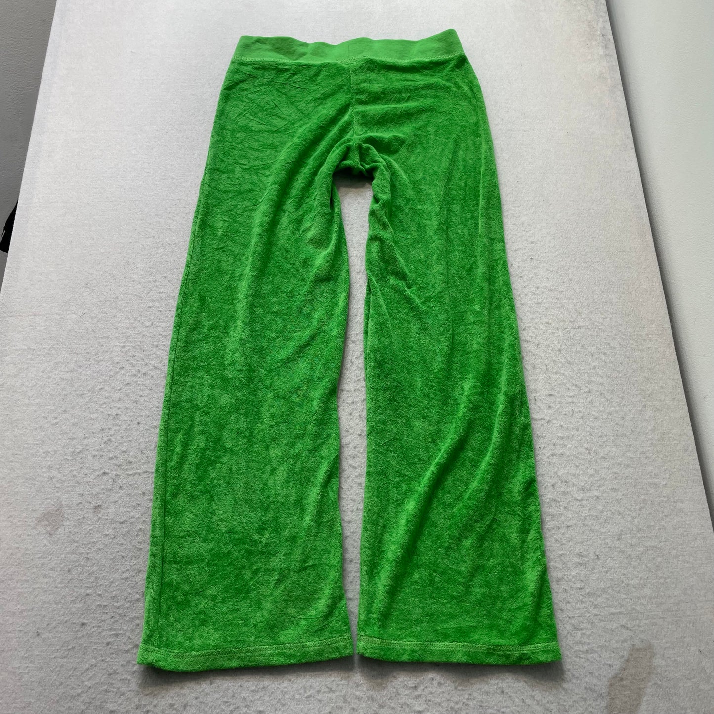 Juicy Couture Womens Green Terry Cloth Flared Track Pants Rhinestone Logo Size M