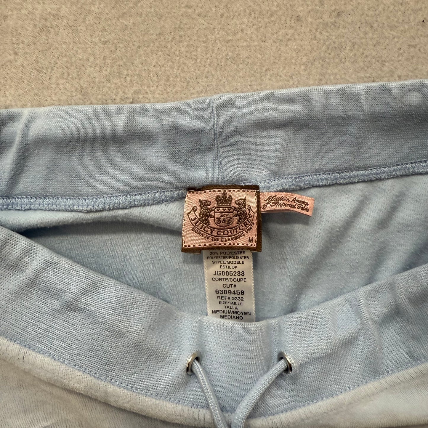 Juicy Couture Women Light Pastel Blue Velour Flared Track Pant Drawstring Size M